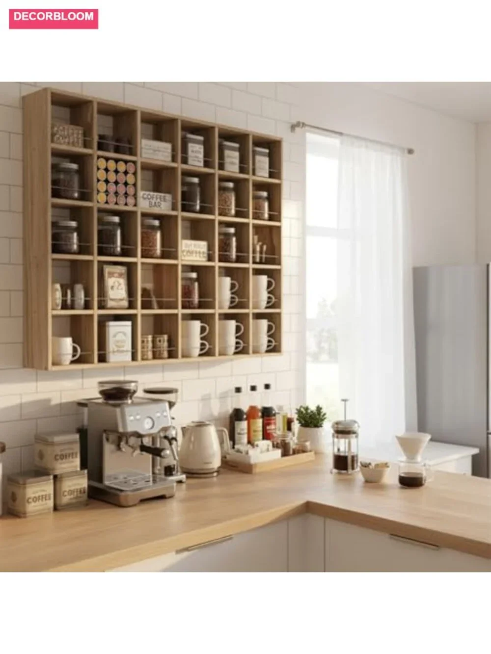 Wooden Wall Mounted Coffee Mug Rack Display Shelf Rustic Organizer Holds 30 Mugs